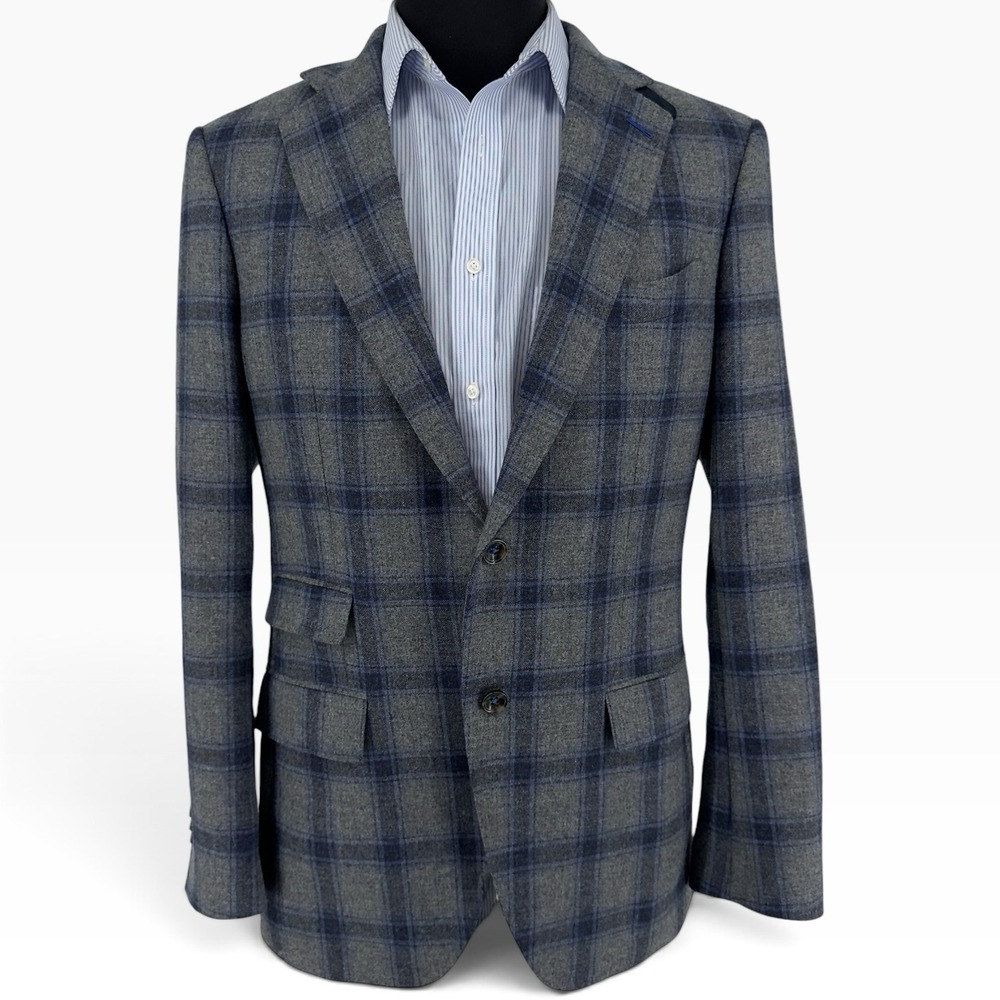 Knot Standard Mens 100% Wool Plaid Sport Coat Blazer Jacket ~38R/40R Flap Pocket